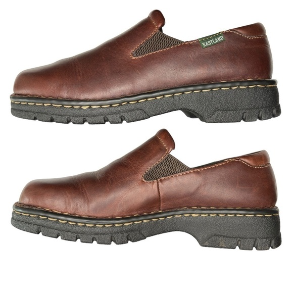 Eastland Newport Slip On Chunky Loafer #3180 Women Shoe SZ 10W Leather Brown Y2K - Picture 2 of 9